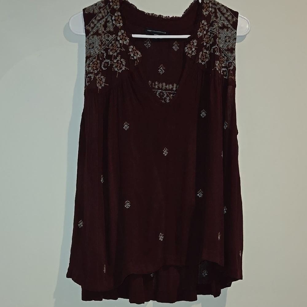 American Eagle Outfitters Red Embellished Blouse with Flowing Fit